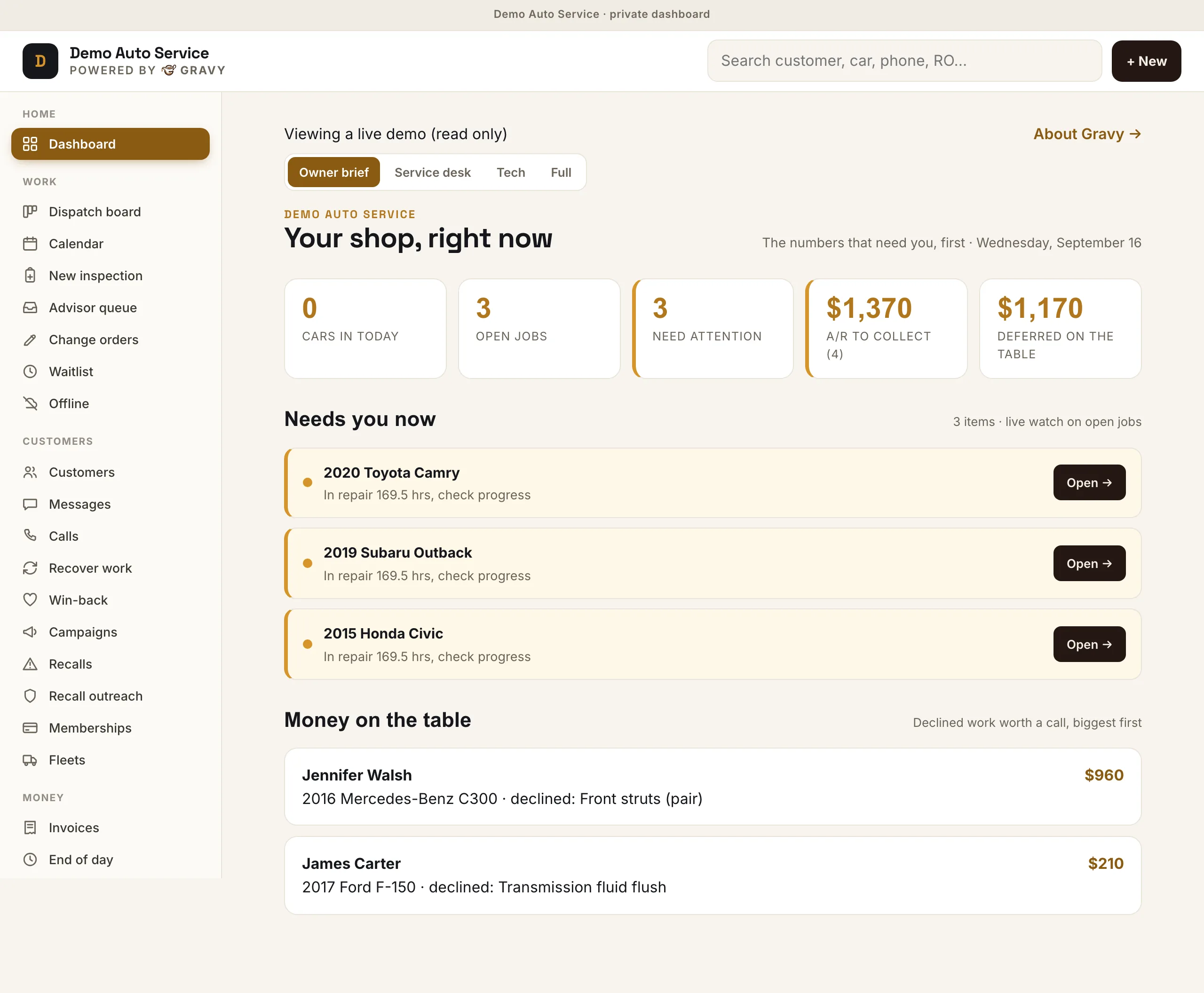 Owner dashboard