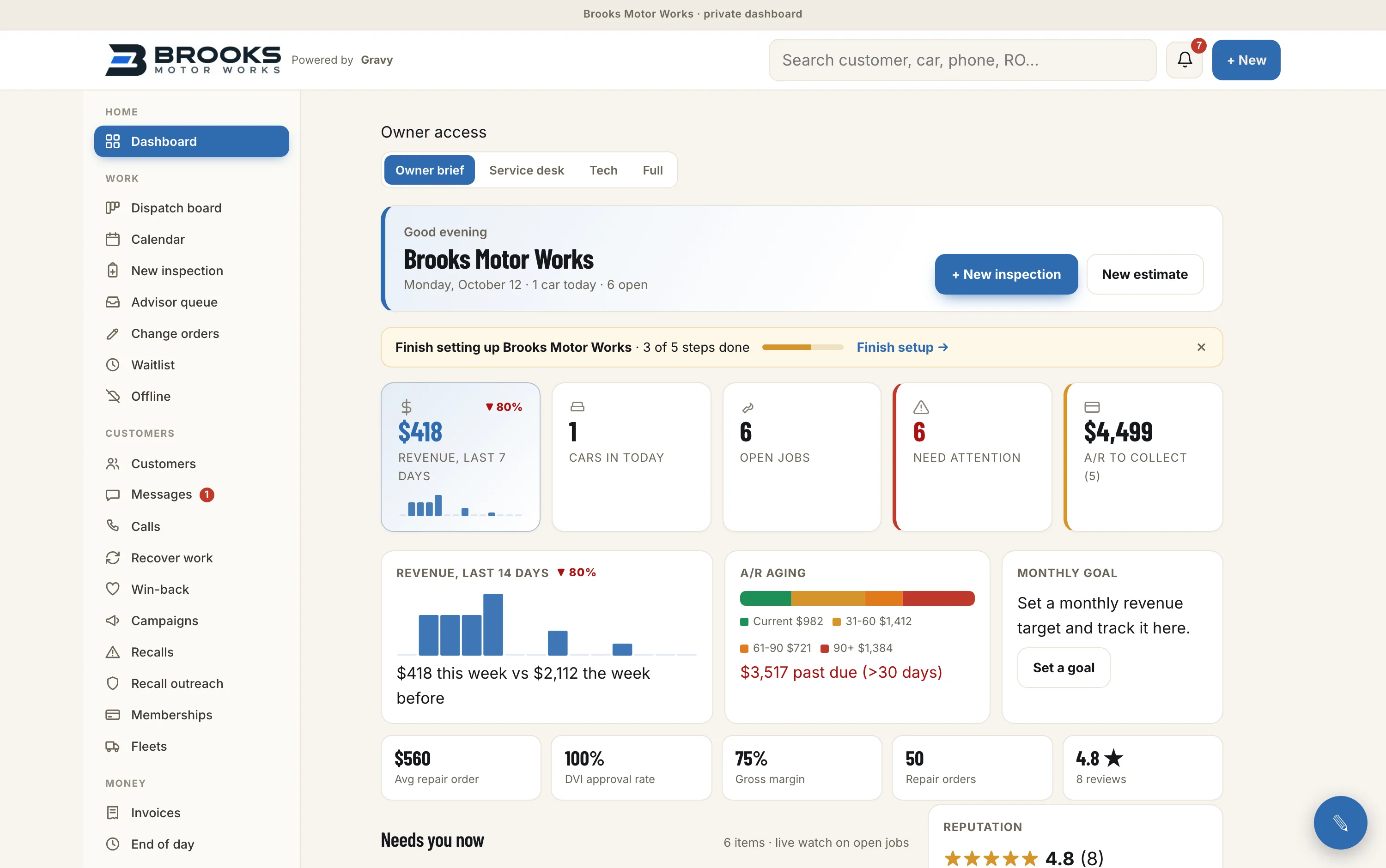 The Gravy owner dashboard - click to open the live demo