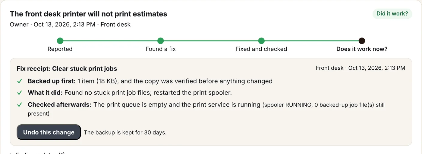 A printer problem fixed by Shop IT
