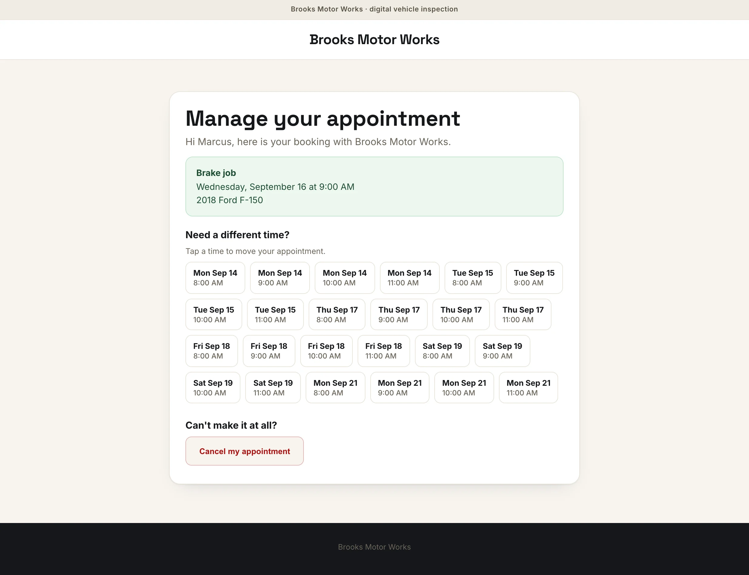 Customer self-reschedule