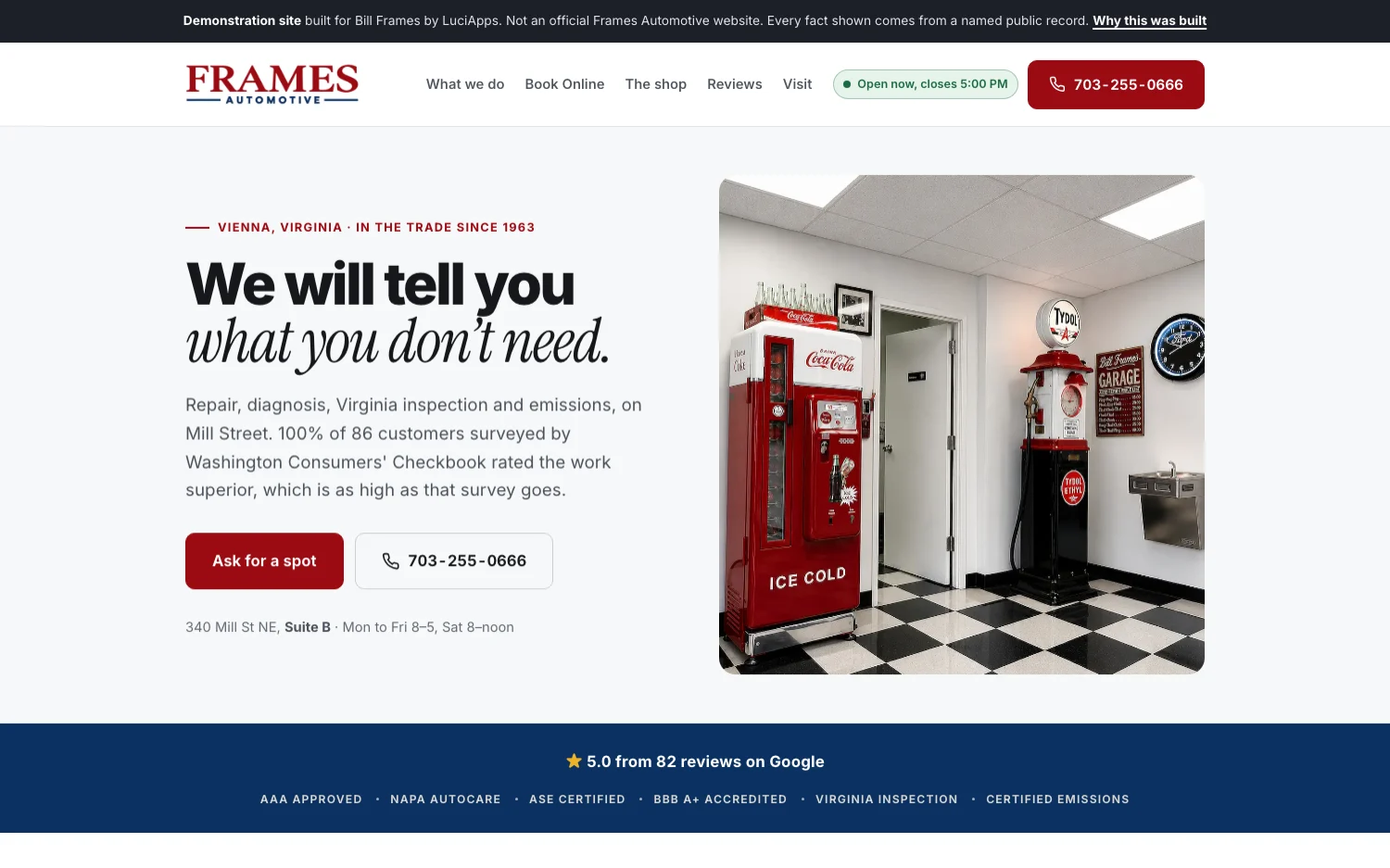 Frames Automotive website built on Gravy
