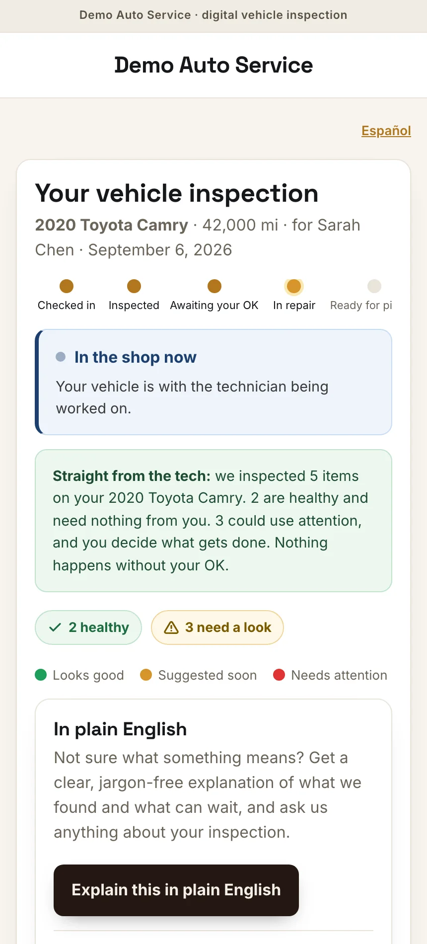 Live status tracker